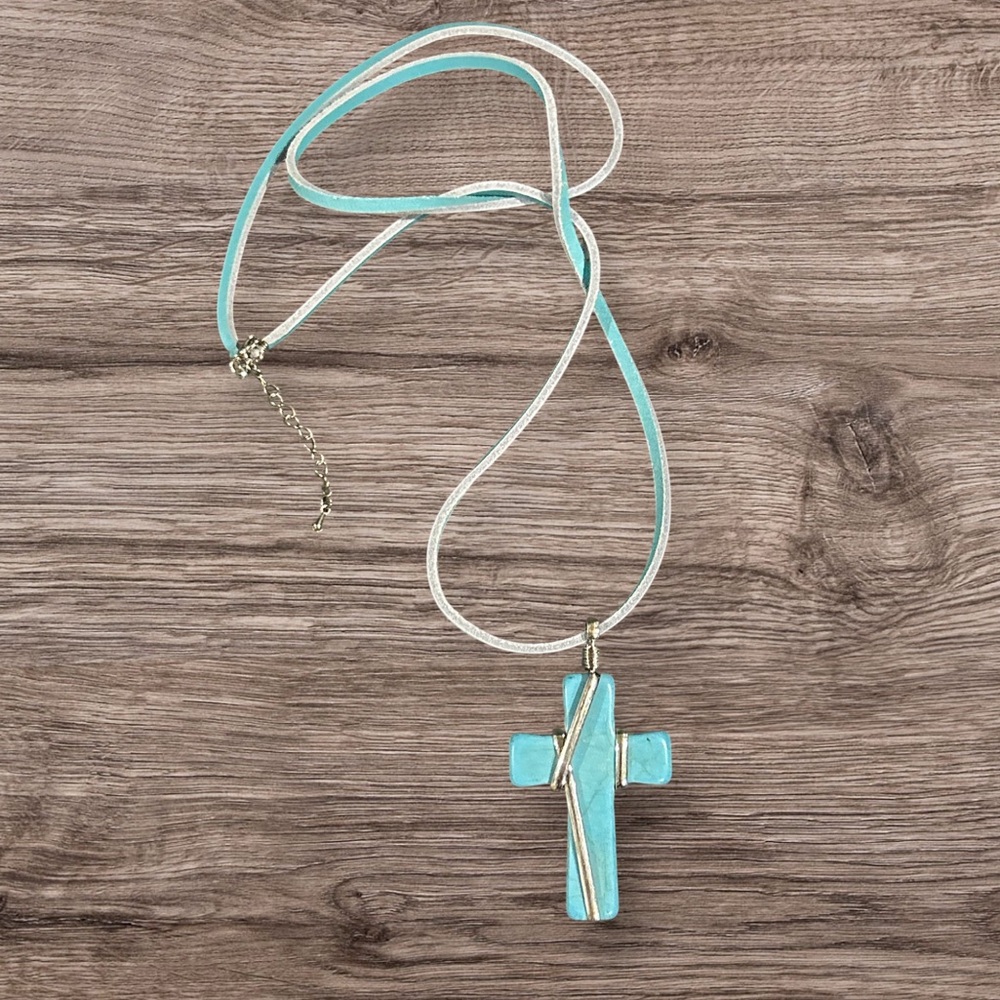 Handcrafted, Turquoise Cross Pendant Necklace